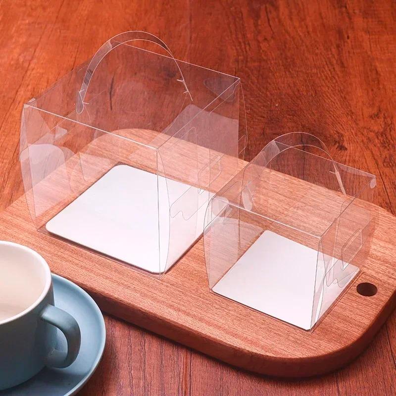 Gjennomsiktig håndtak Kakeboks Mini Firkantet Mousse Pastry Puff Plastemballasjebokser 5-tommers 6-tommers dessertbaking Liten bærbar boks