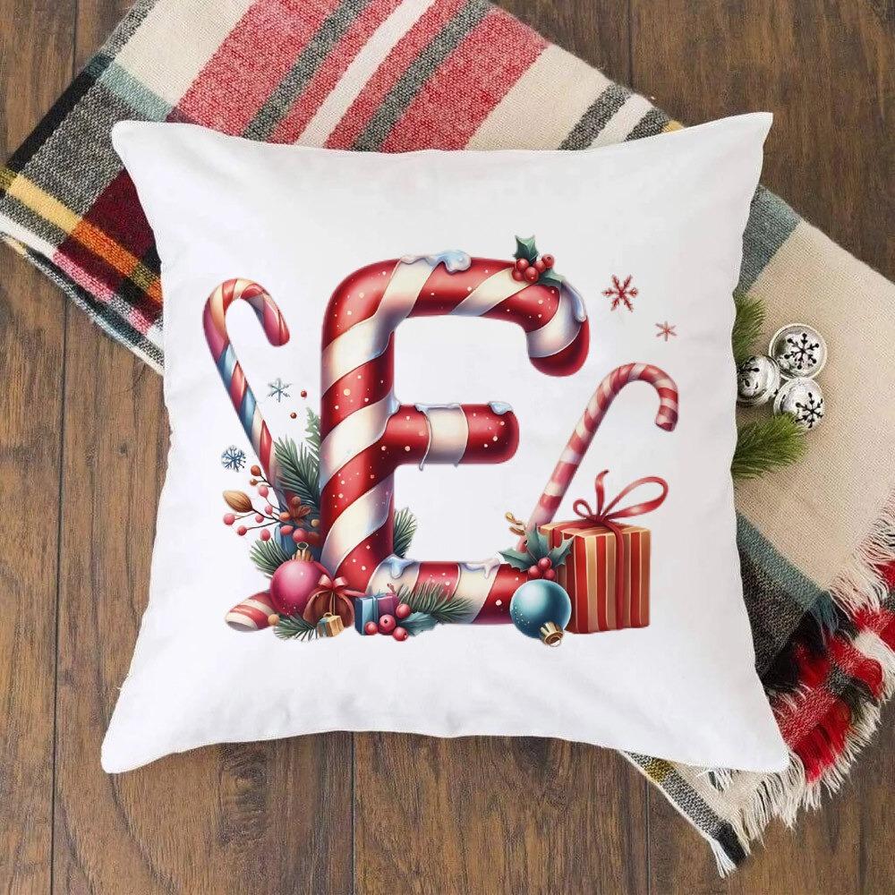 Christmas Kids Bedroom Cushion Cover Christmas 26 Letter with Santa Claus Couch Pillow Cover Xmas Party Decor  Presents for Famliy Kids
