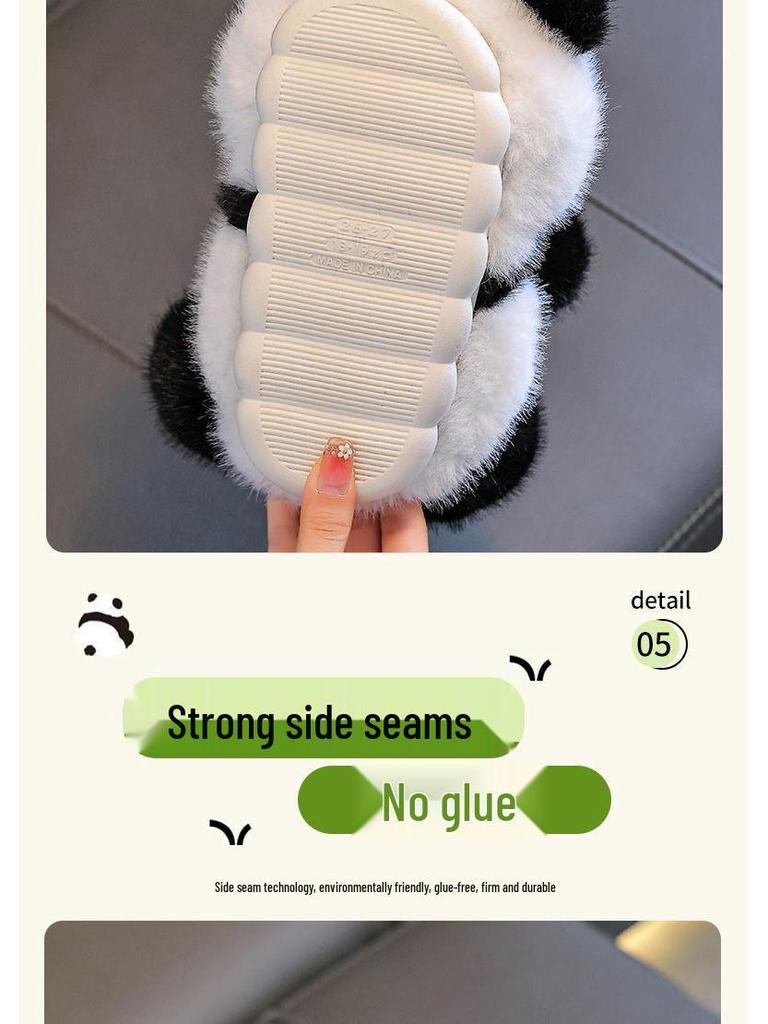 Children's Cartoon Panda Fluffy Slippers for Boys & Girls - Warm Cotton Home Shoes