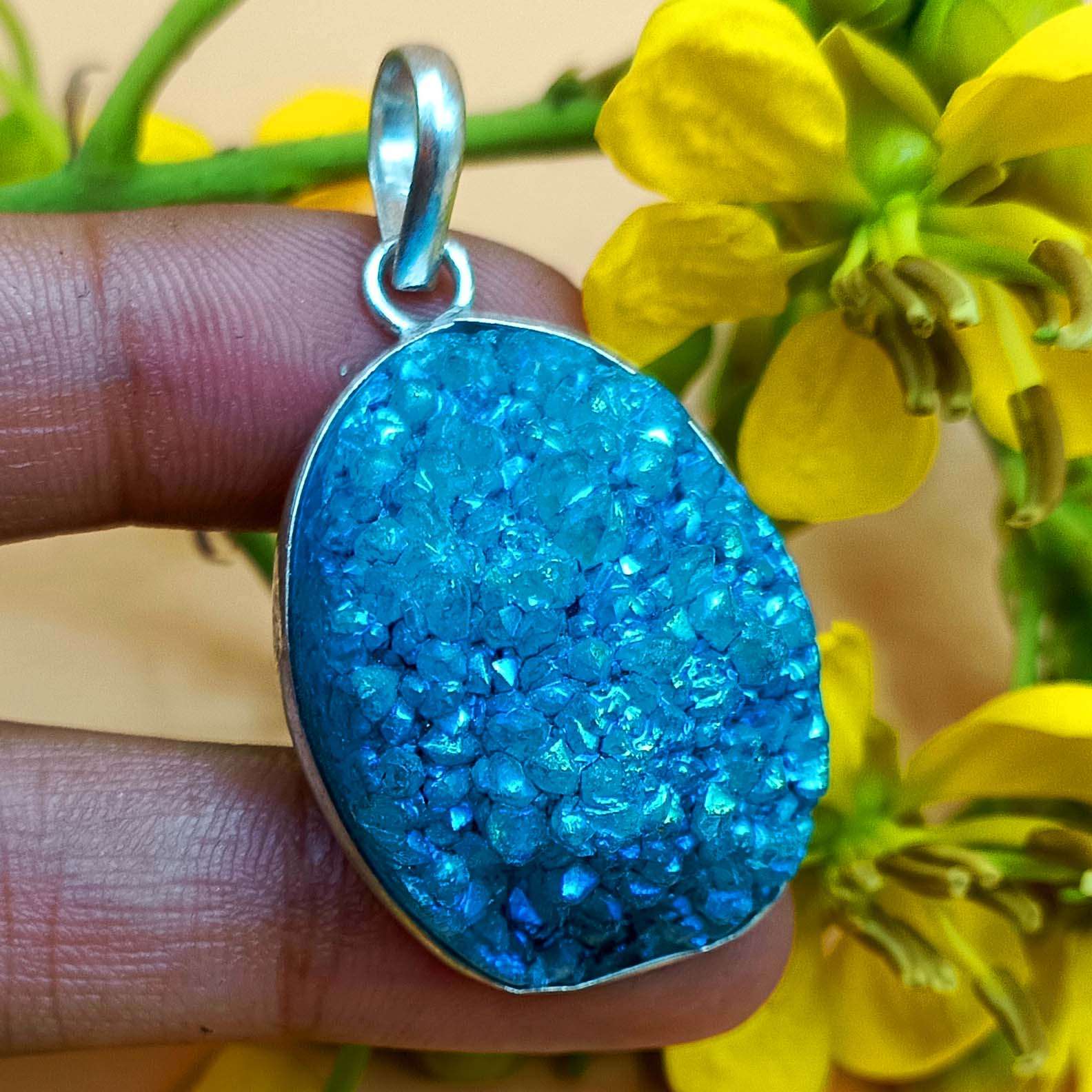 

Титановый кулон с драгоценными камнями Друзи, стерлинговое серебро 925 пробы, покрытые серебром, ювелирные изделия ручной работы omcj-HPP273