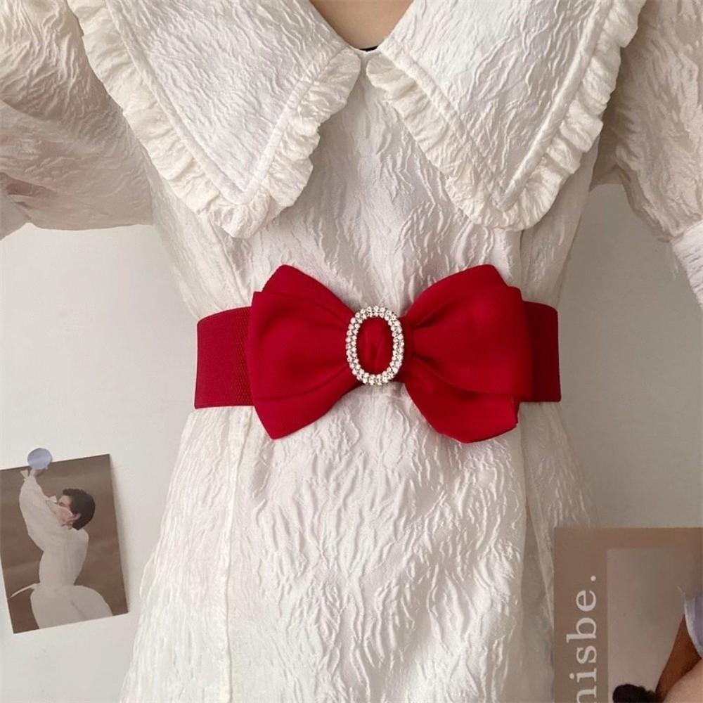 High-End Roter Gürtel mit Schleife Elastischer Breiter Bund Neues Kleid Taillenbetonendes Kleiderzubehör