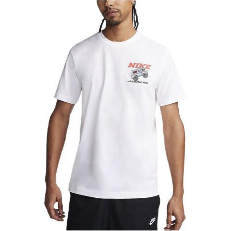 Nike Amerikai Vintage Sport Betűnyomott Mintás Bordázott Kerek Nyakú Alkalmi Kényelmes Rövid Ujjú Póló Férfi Felső Fehér FQ3765-100