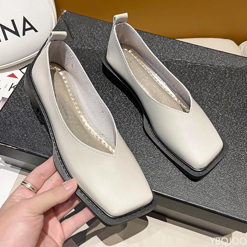 Elegant minimalist Flat Shoes Women Square head Simple Shallow Mouth Temperament Spring Fashionable versatile Single Shoes