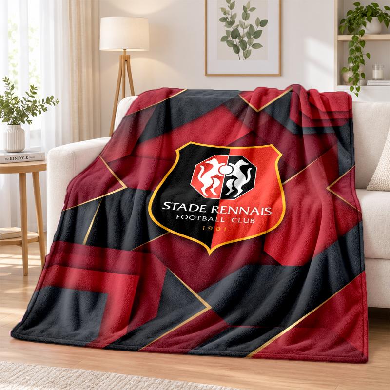 Stade Rennais FC Printed Flannel Blanket Warm Comfort Bed Throw For Indoor Home Decoration