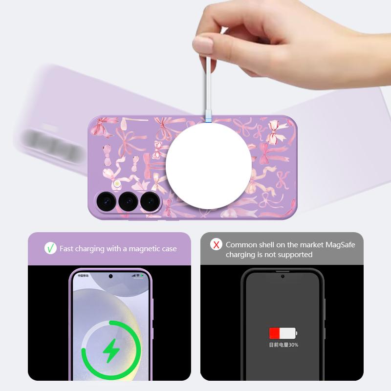 Black Bowknot Print Magnetic Phone Case For Samsung Galaxy S26 S25 S24 Ultra S23 S24 S25 FE S22 Plus For Magsafe Soft TPU Cover