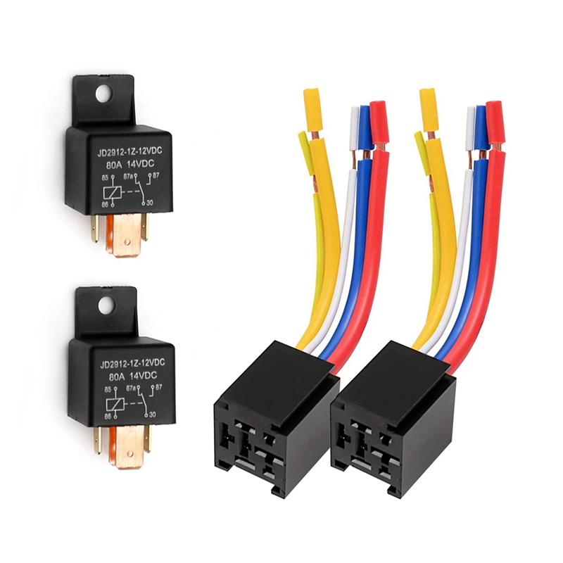 Car Relay With Harness, 5Pin 80A Relay On/Off Normally Open SPDT Relay Socket Plug JD2912-1Z-12VDC 80A 14VDC Accessories
