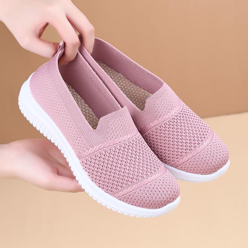 Dámské nové nadměrné prodyšné boty z flyknitu, ploché pracovní boty, síťované boty, dámské ležérní jednoboty