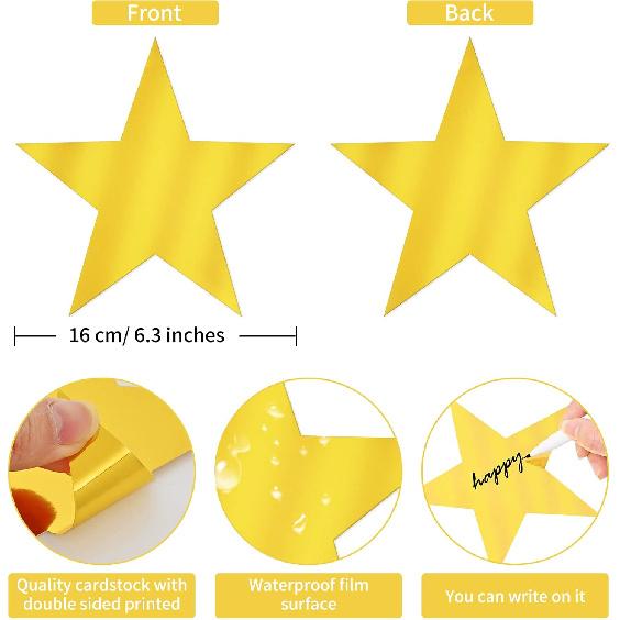 40 Pcs Metallic Star Cutouts Double Printed Paper Stars Decoration for Wedding Movie Night Party Supplies Bulletin Board Classroom Wall Decorations