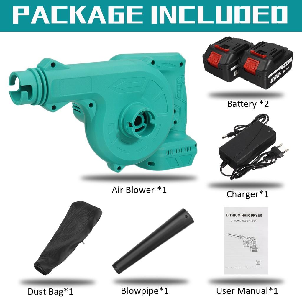 

1500 Вт 88 В Беспроводной Электрический Воздуходув и Пылесос Ручной Листовой Компьютер Пылесборник Пылесос Электроинструмент 2 В 1 Для Аккумулятора 18 В 2*Batteries