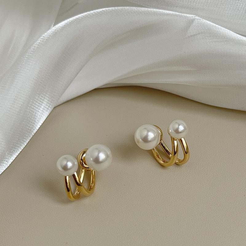 925 Silver Needle Temperament High-end Full Diamond Pearl Earrings Women's ins Wind Geometric Earrings Korean Light Luxury Earrings