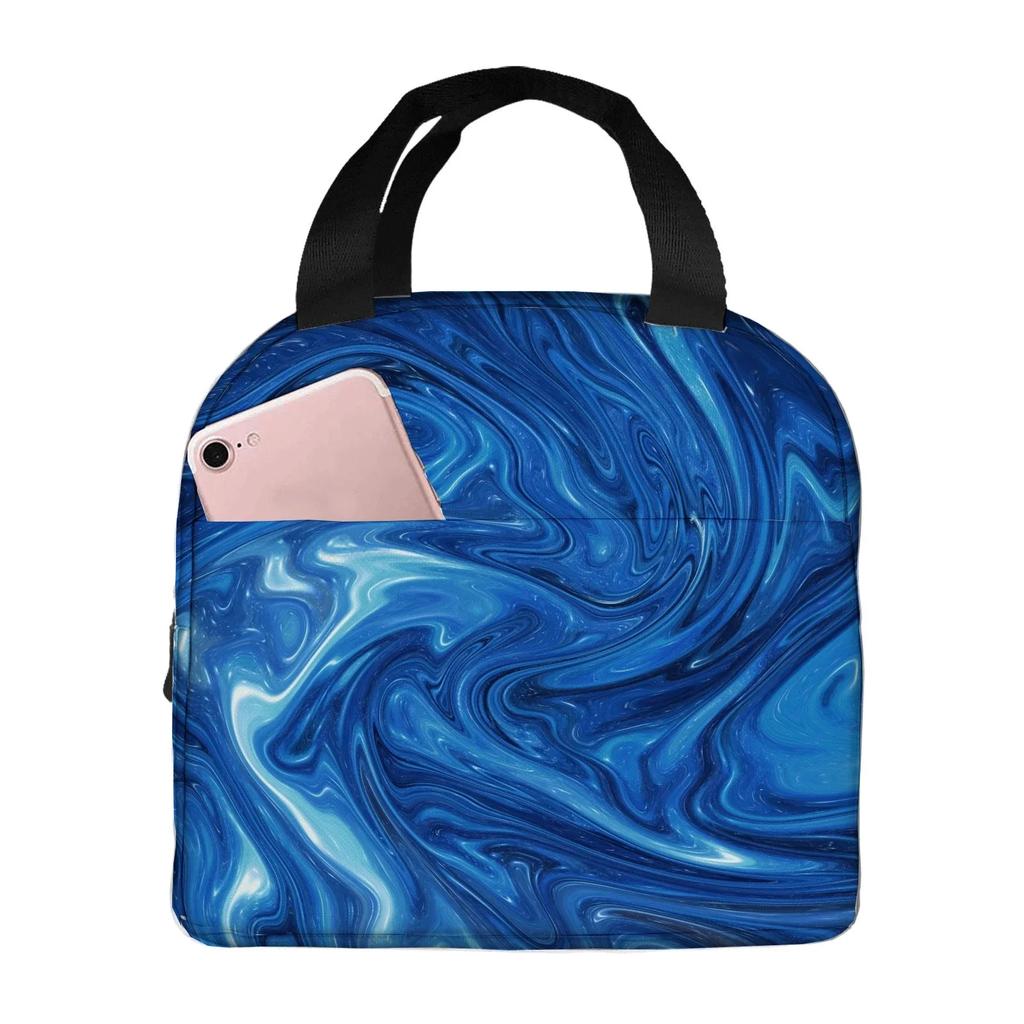 Ink Painting Marble Portable Aluminum Foil Thickened Insulated Office Lunch Bag Waterproof Lunchs Bags Tote Bags