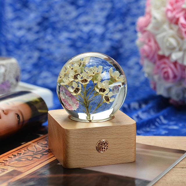 Dandelion Preserved Flower Night Light - Wooden Crystal Ball for Christmas & Birthday Gifts