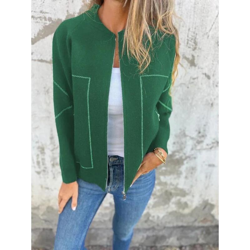 Autumn and Winter Women's Casual Zip Solid Colour Jacket Casual Fashion Solid Color Pocket Cardigan Jacket Women's