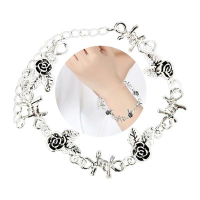 Victorian Style Rose Flower Link Bracelet Chic Florals Charm Hand Chain for Ladies Women's Alternative Occult Jewelry