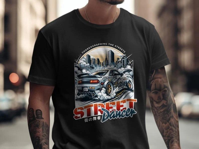 JDM Tuner Car T-Shirt, Cityscape Drift Design, Japanese Car Enthusiast Apparel XXXL