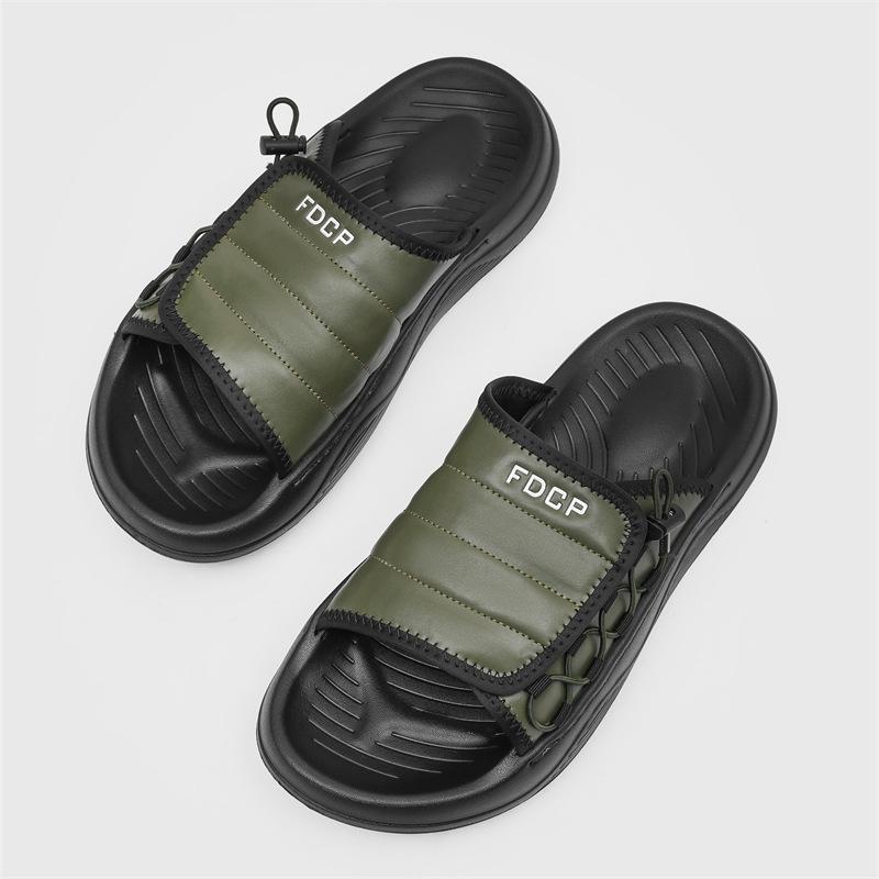 New Slippers Men's Summer Casual Trend One-word Drag Stepping On Shit Feeling Outside Wearing Platform Sandals 371286 green-J