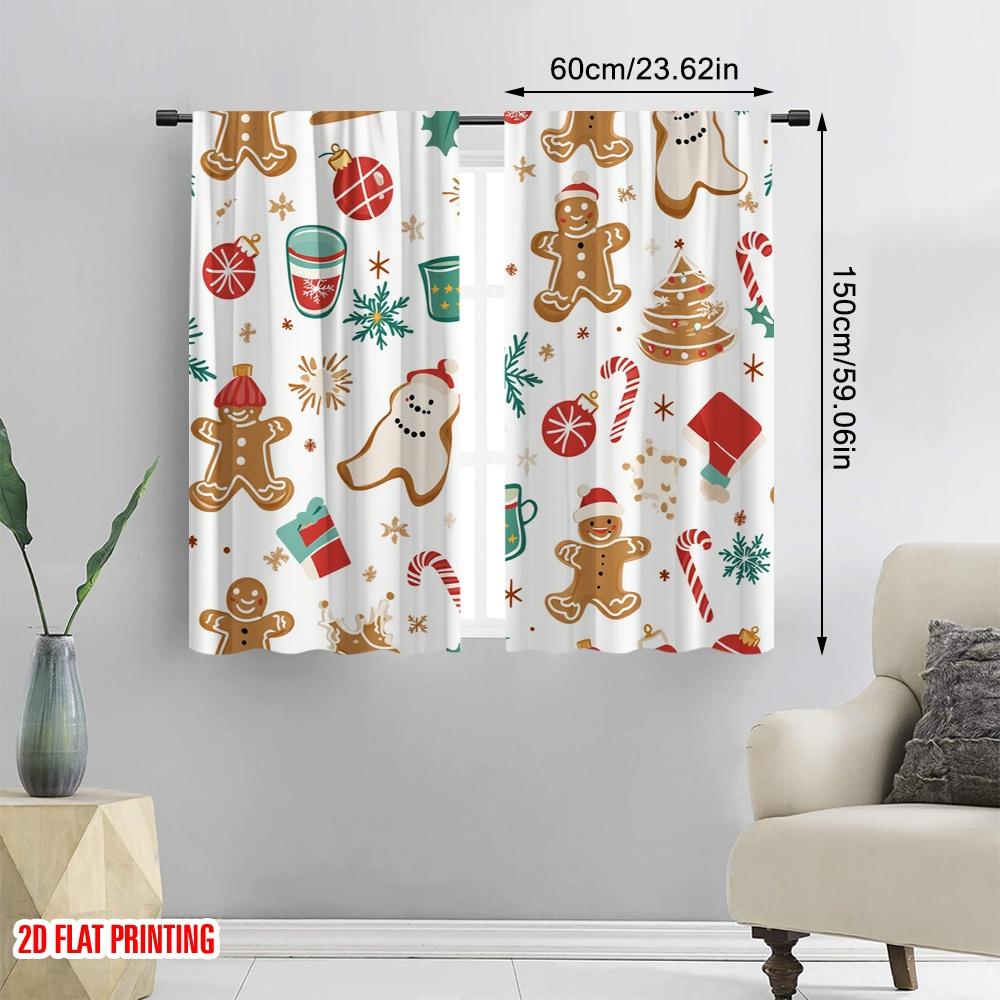2 szt., drukowanie płaskie 2D Popularne Zasłony Świąteczne Ciasteczka Świąteczne Prezenty (4) Trwały poliester (bez pręta) Wszechstronny All Ldeal