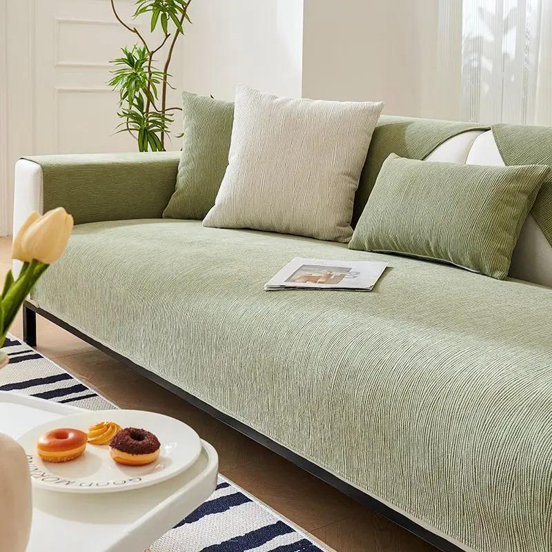 Chenille Four Seasons Universal Sofa Cover Simplicity Sofa Pad Solid Color Striped Texture Sofa Mat Living Room Couch Cushion