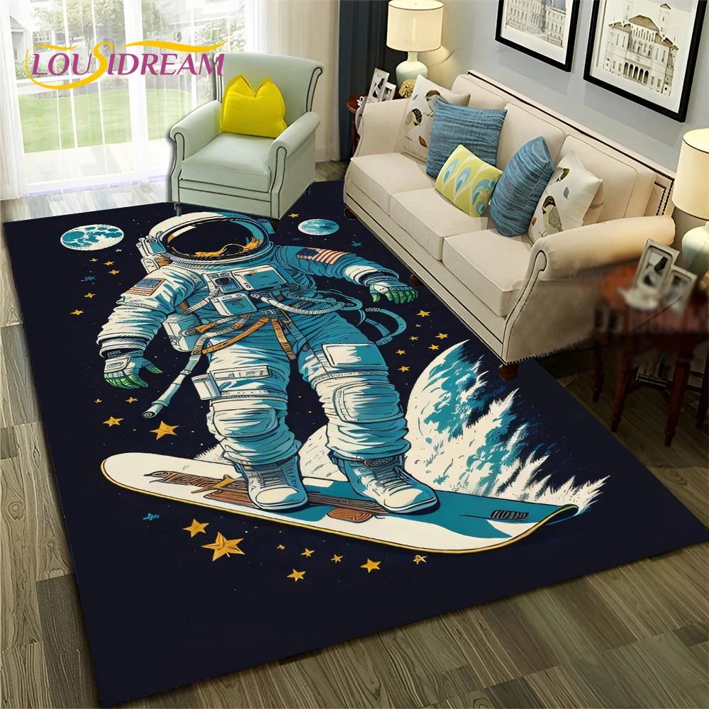 Outer Space Astronaut Planet Cartoon Carpet Rug for Home Living Room Bedroom Sofa Doormat Decor,Kid Area Rug Non-slip Floor Mat