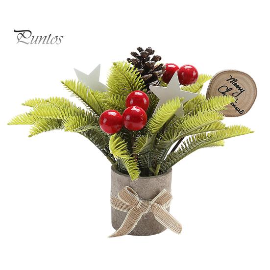 Weihnachtliche simulierte Topfpflanze, künstlicher Mini-Weihnachtsbaum für den Tisch, Kunstblumentopf mit Beeren-Tannenzapfen als Dekoration für das Homeoffice