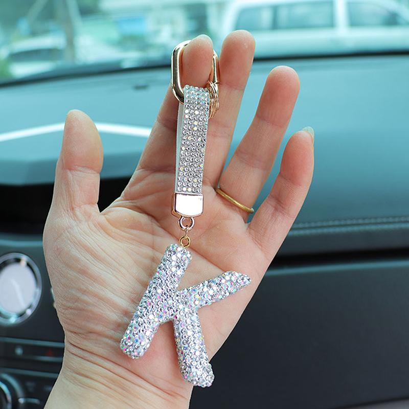 Fashion Sparkling Rhinestone Alphabet Keychain Cute Letter Charm Key Ring Exquisite Backpack Decoration Accessories Gifts