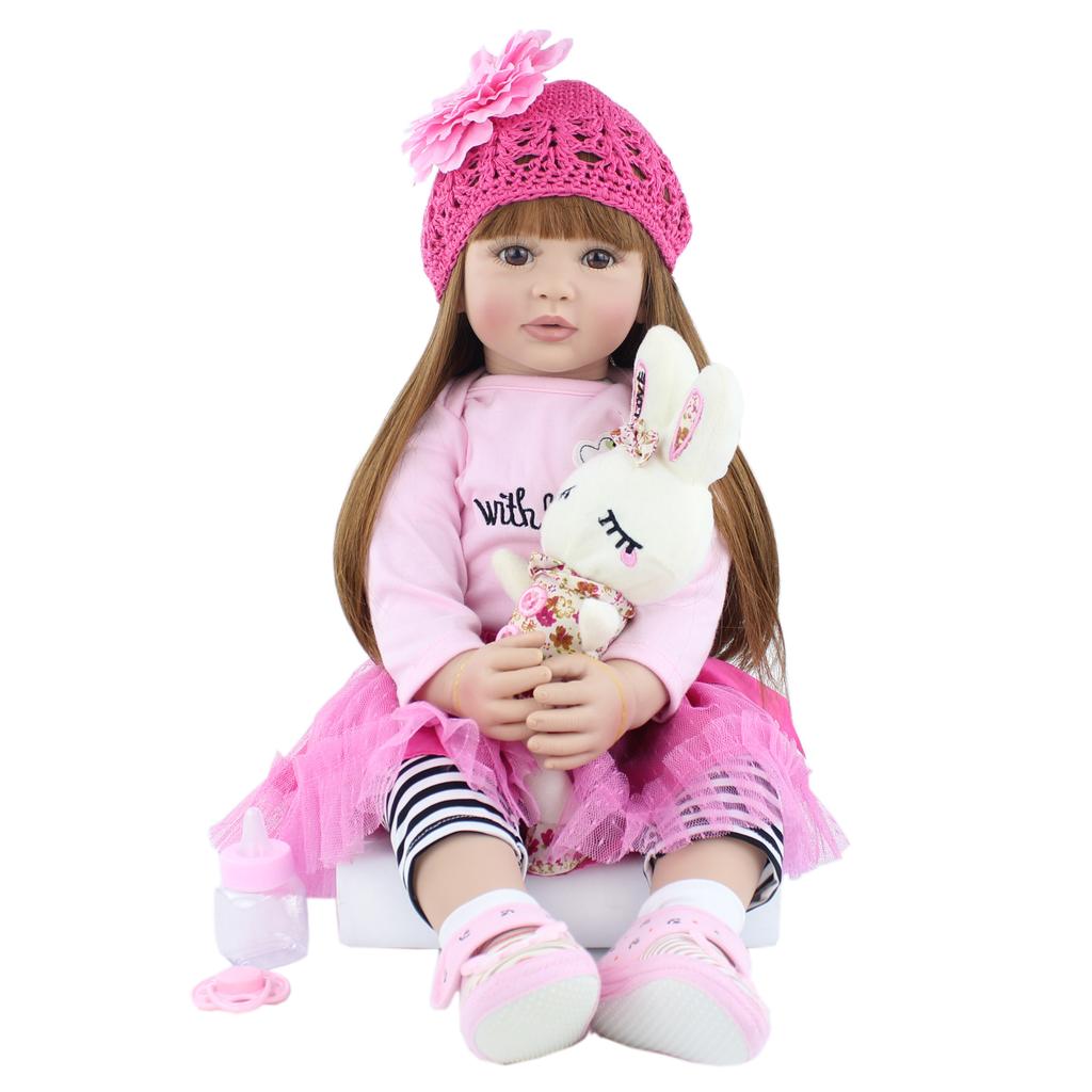 BZDOLL Realistic 60cm 24Inch Soft Vinyl Reborn Baby Girl Doll Vinyl Princess Toddler Bebe Child Birthday Gift