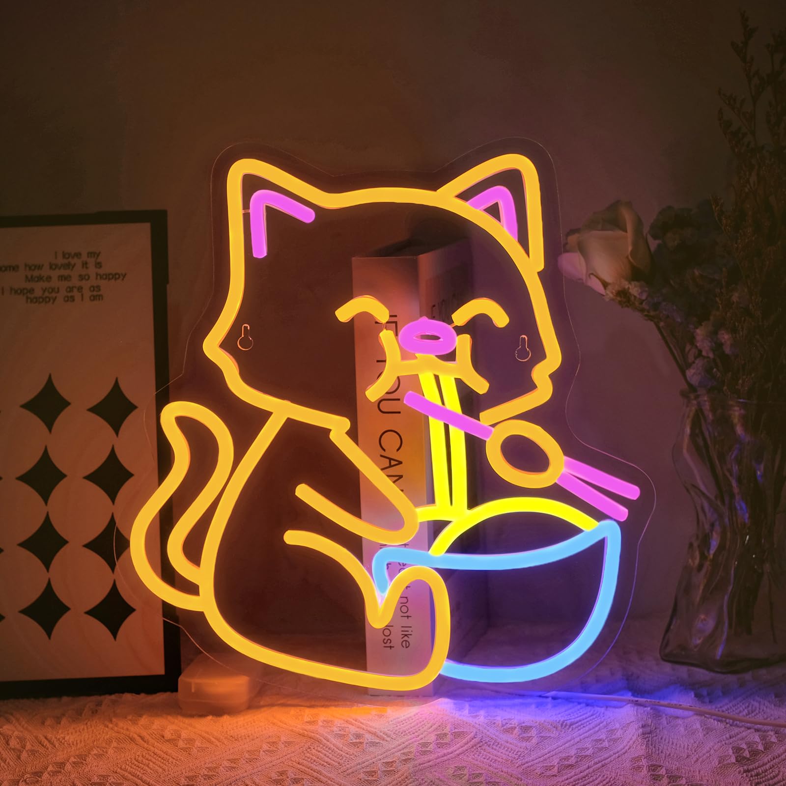 

Cat Boba Tea Neon Sign for Wall Decor Dimmable Cute Cat Led Light Signs Bubble Tea Neon Light for Cafe Bar Restaurant Decoration