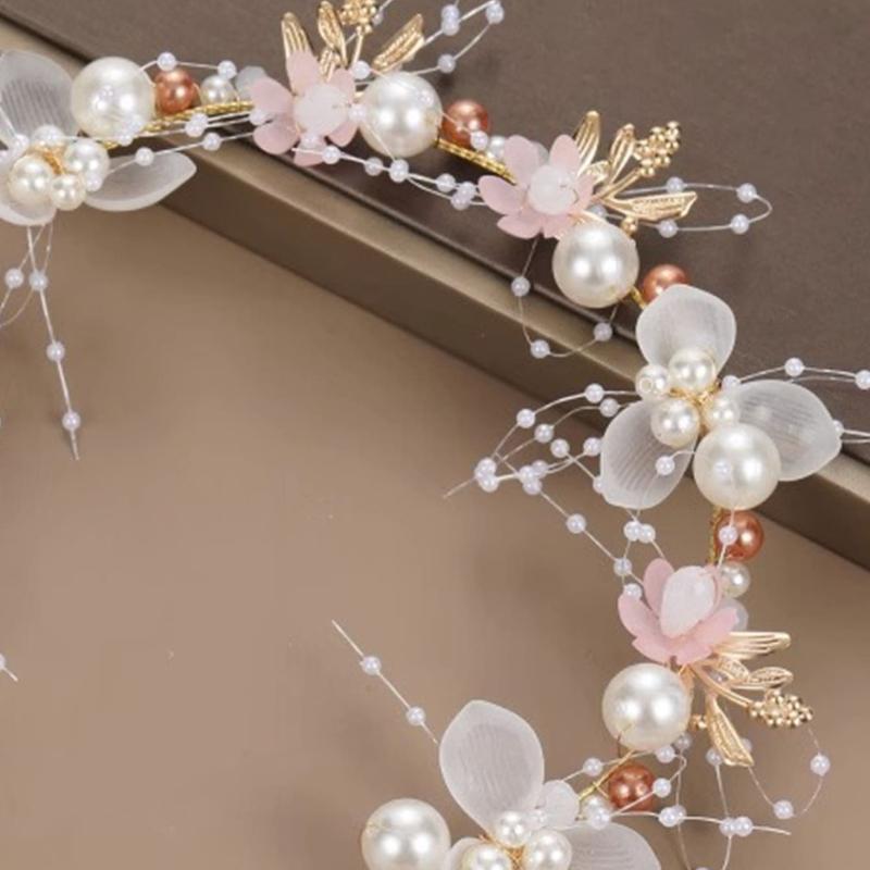 1pc Faux Pearl & Flower Decor Elegant Bridal Hair Band Tiara