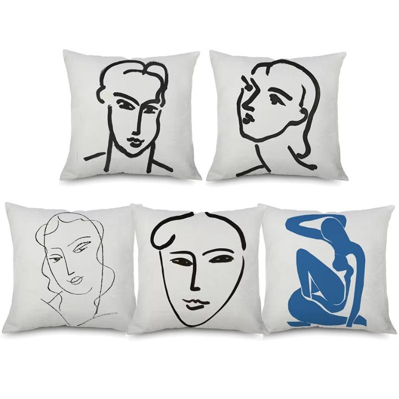 Henri Matisse Portrait Cushion Covers Simple Line Drawing Linen Pillow Case Sofa Deocr Art Painting Decorative