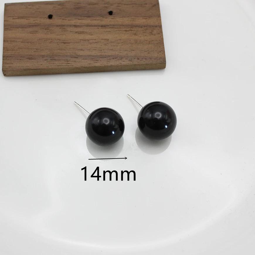 4mm 6mm 8mm 14mm Black Round Ball Imitation Pearl Stud Earring for Women Simple Temperament Ear Jewelry Christmas Day Girl