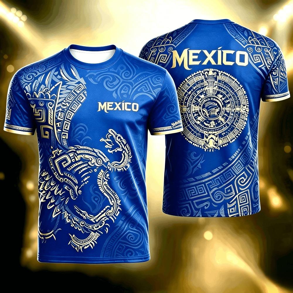Mexiko Adler 3D Druck T-Shirt, Atmungsaktive Fußball Sport Freizeit Kurzarm Oberteile für Herren Damen