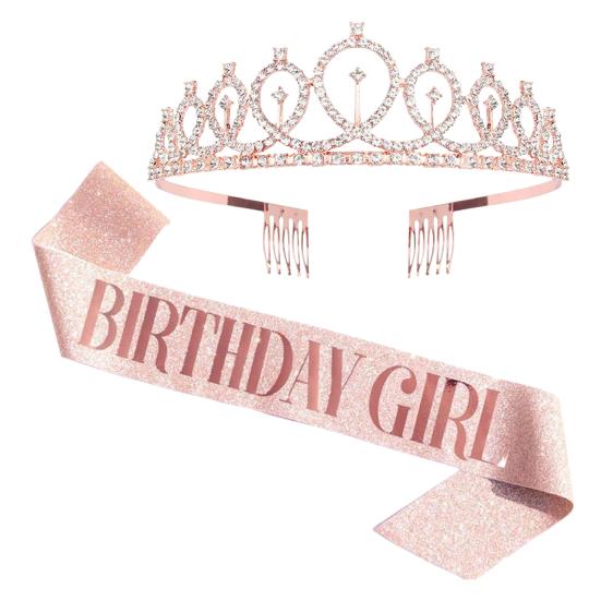Crown Headband with Ribbon Shiny Rhinestones Headpiece Lightweight Design Stunning Sparkling Ribbon Feminine Slogans