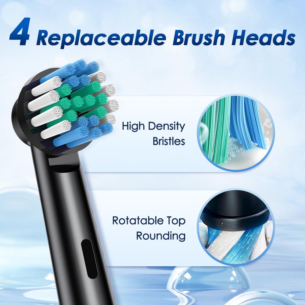 Rotating Electric Toothbrush with 4 Brush Heads with 5 Cleaning Modes Clean Teeth Battery Powered Rechargeable Toothbrush