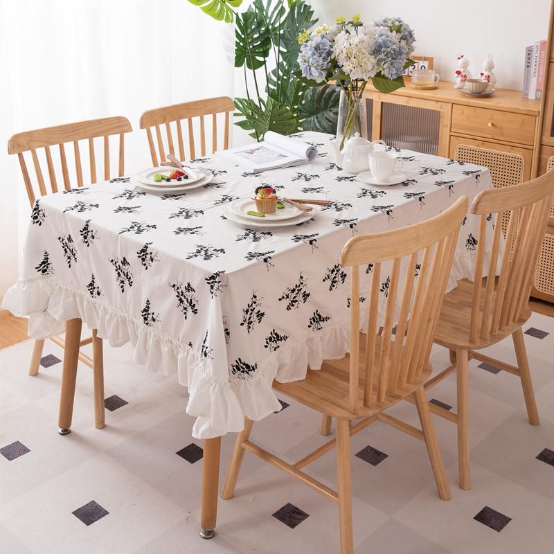 Small Fresh Cotton Black And White Embroidery Flower Ruffle Edge Wrinkle Beautify Fungus Edge Coffee Table Tablecloth Dining Table Cloth
