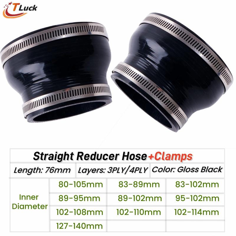 1PC Straight Reducer Hose Silicone Coolant Tube Intercooler Connector Pipe ID 80 83 89 95 102 105 108 110 114 127 140mm 2 Clamps ID80-105mm 3PLY