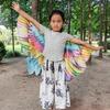 Bird Feather Print Rainbow Wing Cape Polyester Dress Up Wings New Costume Cape  Kids Dress Up
