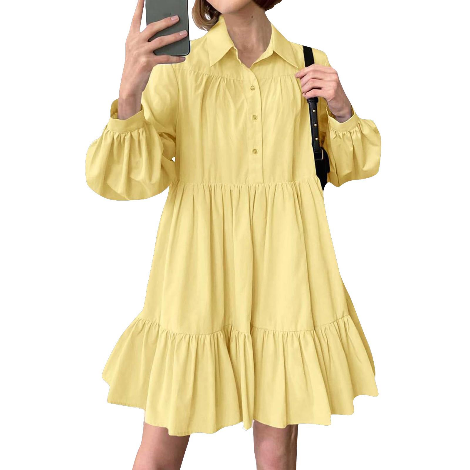 

Женские летние пышные рукава милые многослойные платья для кукол платья с пуговицами на подоле S жёлтый