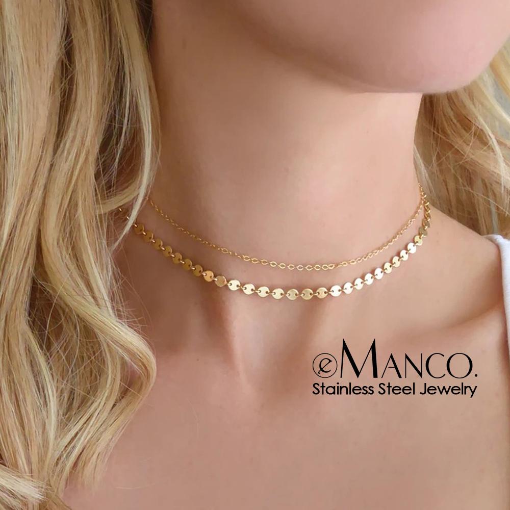 EManco New Fashion Trend Personality Double Chain Necklace Women 316L Stainless Steel Choker Necklace