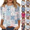 Women's Fashion Casual Three-quarter Sleeve Vintage Floral Print Round Neck Top
