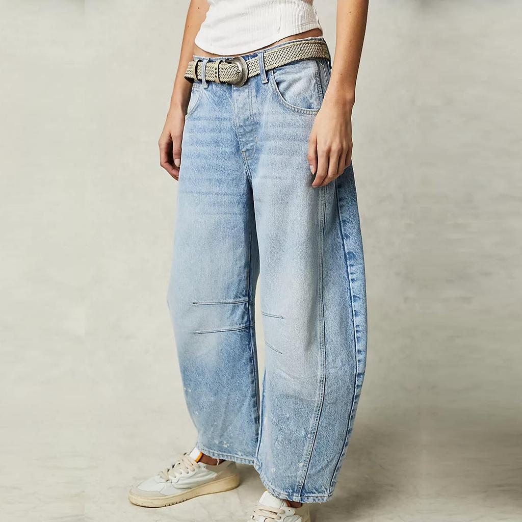 Dame Baggy Jeans med middels midje Bredt ben Løse Kjæreste dongeribukser Straight Leg Cropped Barrel Jeans