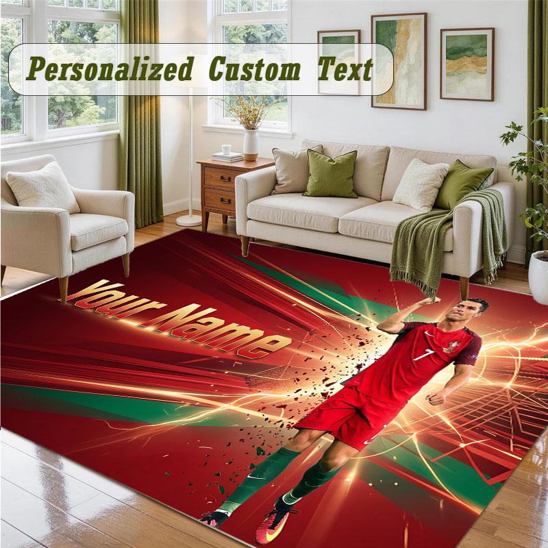 Crystal Velvet Square Rug Custom NameCristiano Ronaldo Pattern Non Slip Home Floor Decor Rug