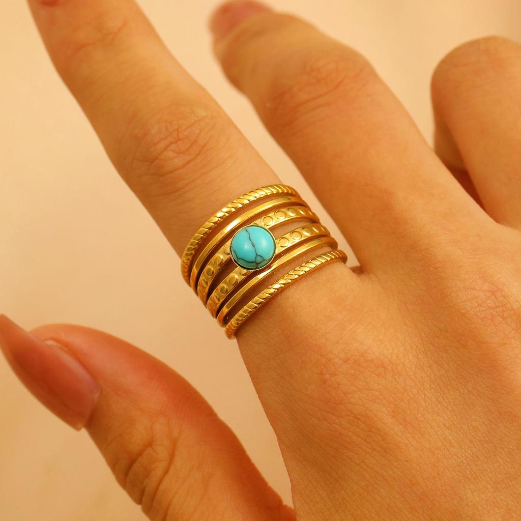 Vintage Turquoise Stainless Steel Open Finger Ring for Women