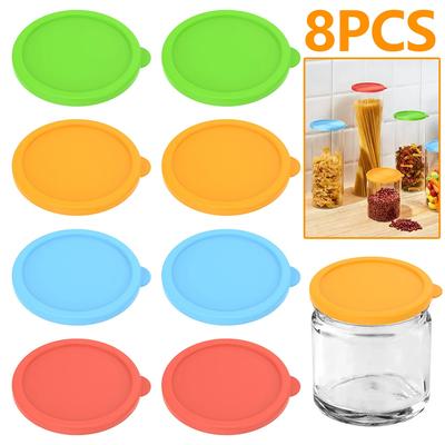 8Pcs 3 Inch Silicone Jar Lid Leak Proof Food Sealing Preservative Lid Reusable Heat and Cold Resistant Sealing Lid Kitchenware