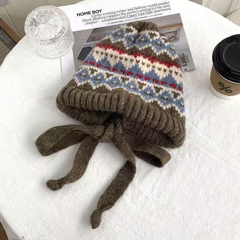 Versatile Wool Knitted Hat Autumn and Winter Women's Retro Simple Bag Hat Warm Ear Protector Winter Hat