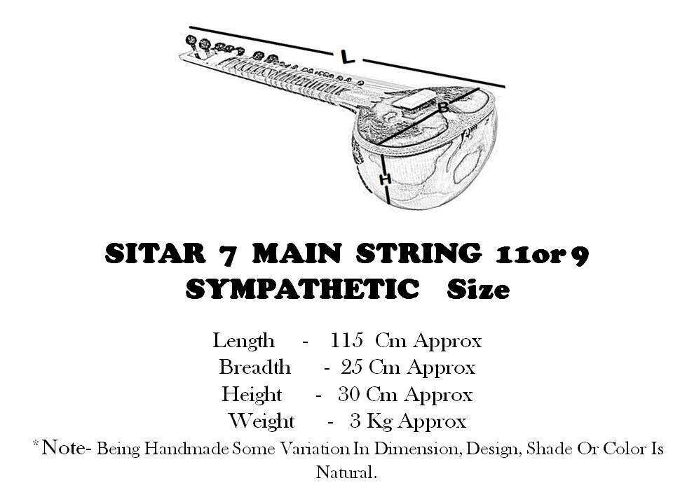 Indian Classical Acoustic Sitar – 7 Main & 9 Sympathetic Strings, Handcrafted
