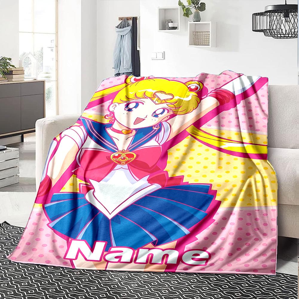Custom Name Sailor Moon Theme Printed Blanket - Perfect for Couch, Bed, Travel & Outdoor Use | Machine Washable, Cozy & Durable.