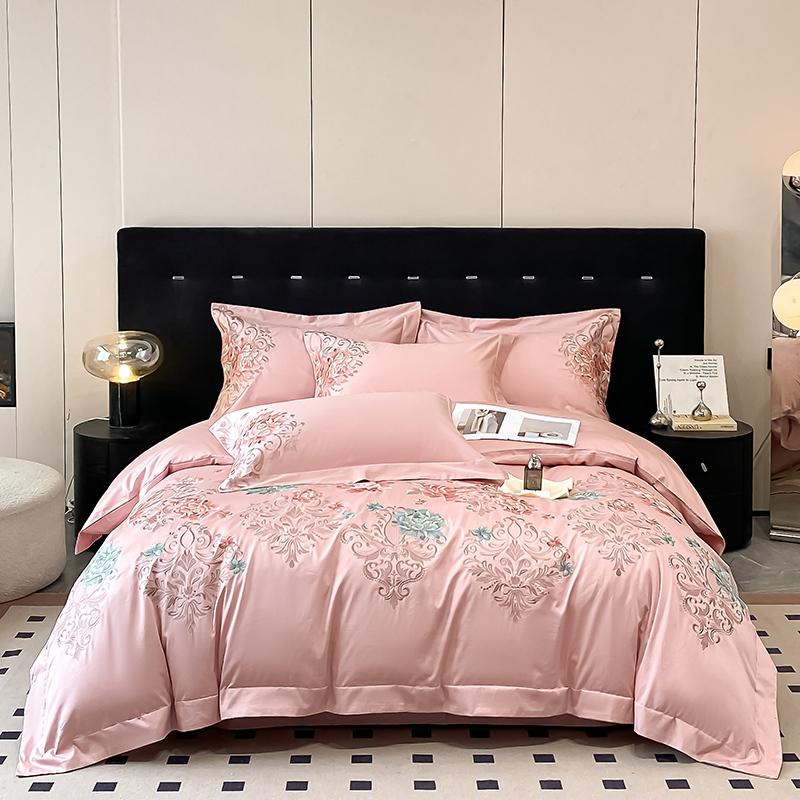 100%Cotton Chic Embroidery Bedding Set Double Queen King 4Pcs Duvet Cover Flat/Fitted Bed Sheet Pillowcases