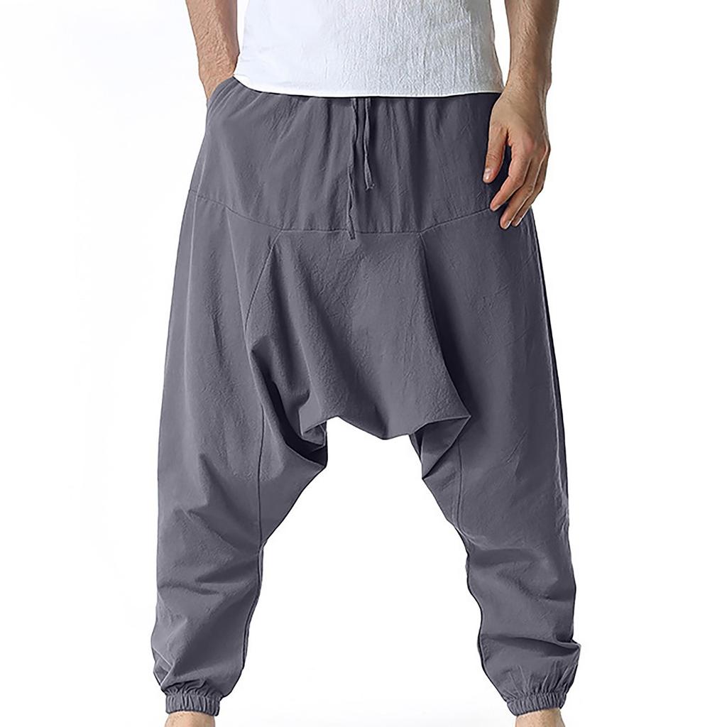 Men Spring HaremSummer Japanese Large Size Cotton Linen Casual Long Collar Pants