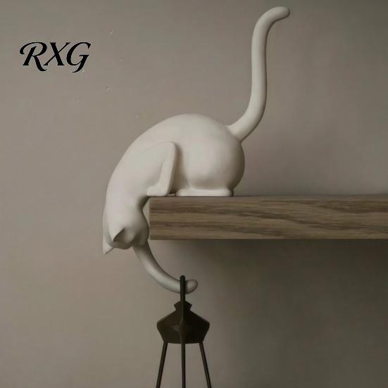 Creative Jewelry Hook Cat with Lantern, 3D Printed LED Light Decorative Modern Entryway Decor Wall Hook, Shelf for Bookshelf Desk And