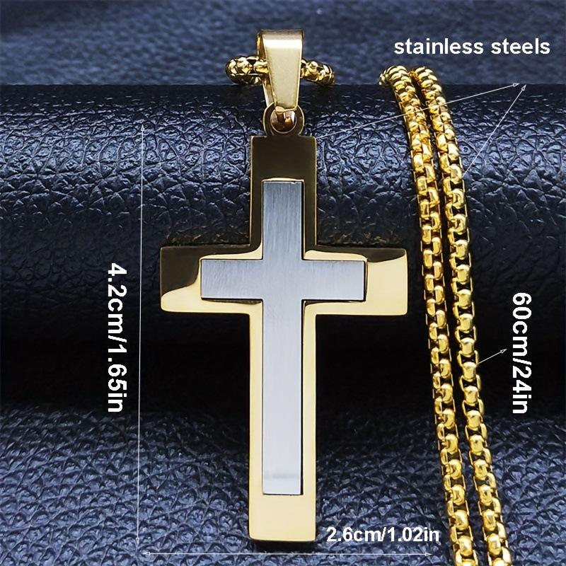 New Men's Stainless Steel Cross Necklace with Diamonds, Vacuum Plating, Non-fading Hip-hop Accessories